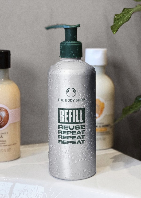 Refill metal bottle from the body shop